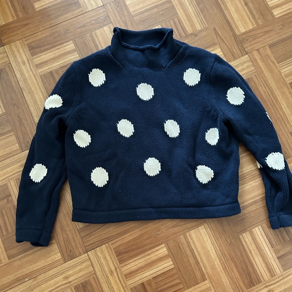 J. Crew Blue and White Cowl Neck Sweater with Polka Dots